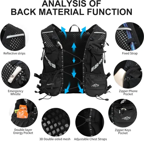 Vista 3 de IX INOXTO Running Vest Hydration Backpack, Lightweight Running Backpack Hydration Pack with 1.6L Water Bladder Daypack for Trail Running Hiking