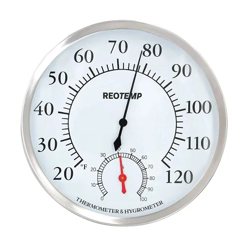 Vista 2 de REOTEMP Termómetro analógico de escritorio DTH5, higrómetro, esfera de 5 pulgadas, 20/120F, medidor de humedad relativa