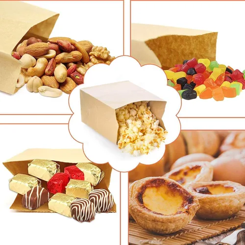 Vista 7 de Pequeñas bolsas de papel marrón para aperitivos, paquete de 100, bolsas de papel kraft a prueba de grasa, reciclables y biodegradables, pequeños