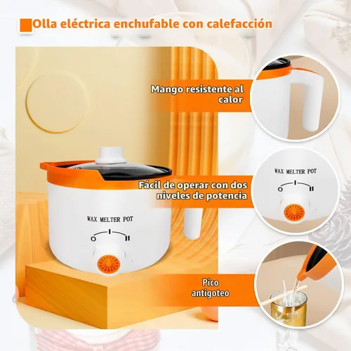 Vista 2 de Olla de cera con boquilla y termómetro para hacer velas, cera no incluida Naranja