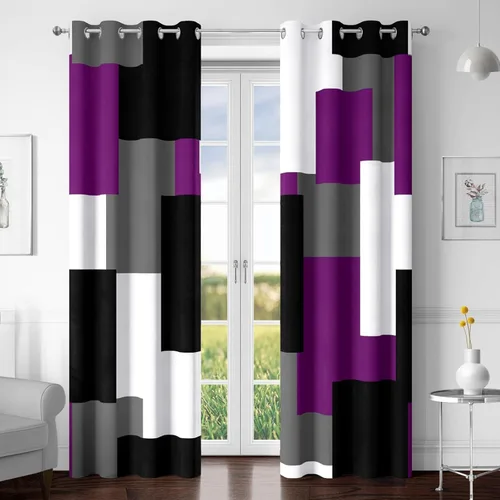 Vista 36 de Tyrot Avocado Green 100% Blackout Curtains for Bedroom 63 inch Long 2 Panels Set White Modern Abstract Geometric Black Out Curtains Insulated Room