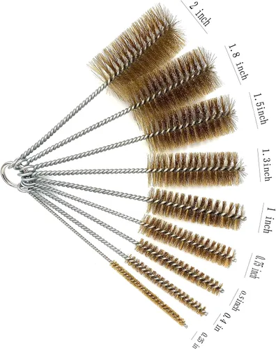 Vista 2 de Juego de cepillos de limpieza de tuberías con cerdas de latón, paquete variado de 9 piezas para autopartes, botellas, tubos, etc.