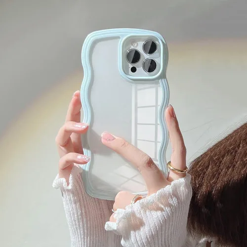 Vista 3 de UEEBAI Funda transparente con marco ondulado para iPhone 13 Pro Max de 6.7 pulgadas, funda de teléfono transparente y rizada, bonita funda ondulada