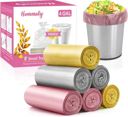 Vista 7 de Bolsas de basura pequeñas de 4 galones/180 piezas, rosas, resistentes, para baño, contenedor de basura, forro de plástico para dormitorio, oficina