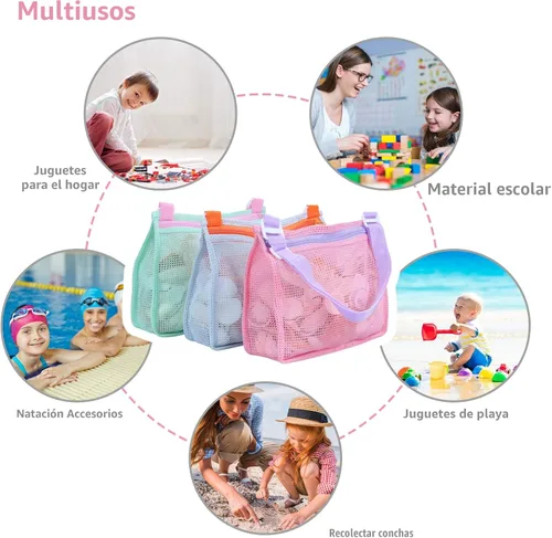 Vista 5 de Tagitary Bolsa de playa de malla para juguetes de playa, bolsa de recolección de conchas para niños, bolsa de arena de playa, accesorios de natación