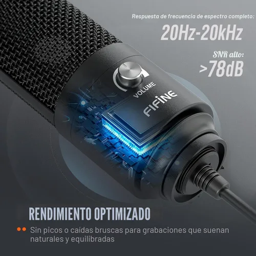 Vista 2 de FIFINE Micrófono USB, Micrófono de condensador de metal para grabar en MAC OS, Windows, Micrófono cardioide para laptop para grabar voces