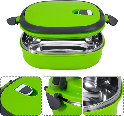 Vista 8 de Qiilu 1 X Contenedor de comida de acero inoxidable aislado de acero inoxidable Almacenamiento de alimentos Cena Caja de almuerzo 1 capa verde