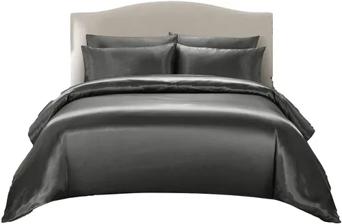 Vista 22 de Juego de edredón 100% satén de seda pura con 2 fundas de almohada, sin arrugas, resistente a la decoloración, una funda de edredón de satén de seda