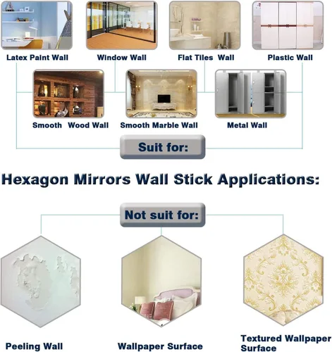 Vista 5 de 15 piezas de acrílico extraíble espejo hexagonal adhesivo de pared espejo de panal para el hogar, sala de estar, dormitorio decoración