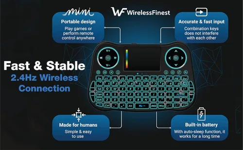 Vista 5 de Controlador Combo de Teclado Mini Inalámbrico con Mando a Distancia, Panel Táctil y Ratón con Retroiluminación RGB para Android TV Box, Smart TV