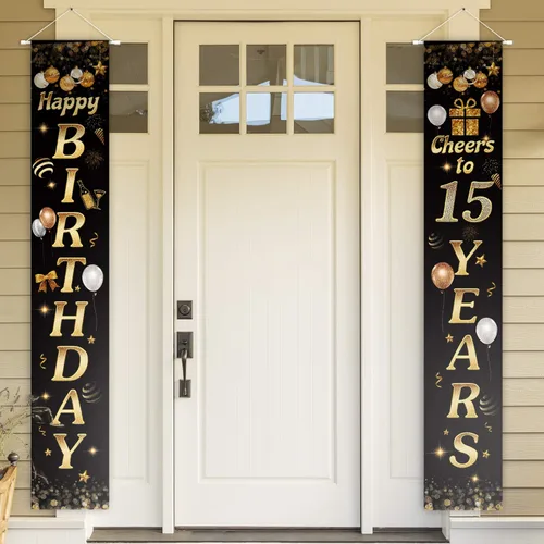 Vista 31 de Cartel de Feliz cumpleaños para la puerta, color negro