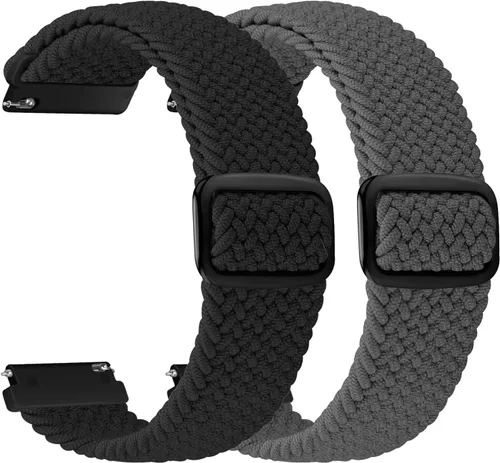 Vista 13 de 2 Pack 22mm Quick Release Braided Bands Compatible with Garmin Vivoactive 4 45mm, Forerunner 570 47mm/255/265, Adjustable Band for Amazfit Bip 6/5