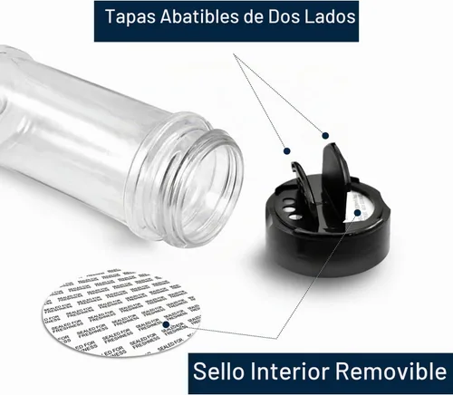 Vista 3 de RoyalHouse Paquete de 12 tarros de plástico para especias de 5.5 onzas con tapa negra, recipientes de plástico transparente y seguros con tapas