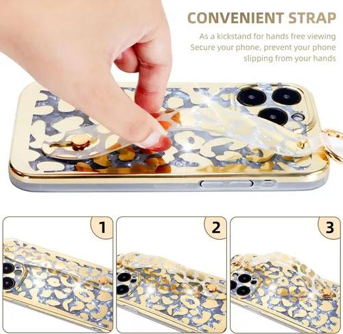 Vista 5 de Funda para iPhone 14 Pro con función atril para Apple iPhone 14 Pro de 6.1 pulgadas (patrón de piel de leopardo)