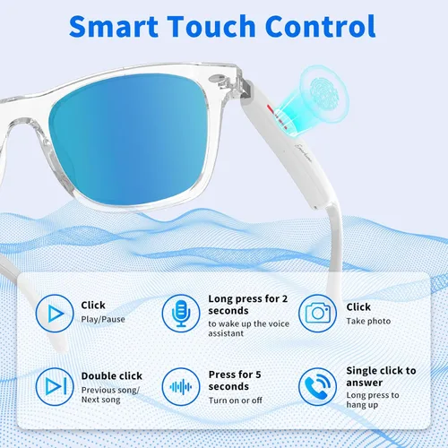 Vista 4 de Emerhome - Gafas inteligentes Bluetooth para hombres y mujeres con altavoces, control táctil, protección UV para exteriores y control de voz