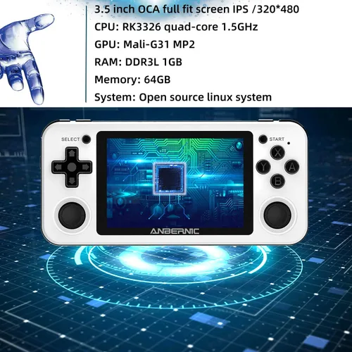 Vista 4 de Dosnura RG351P Handheld Game Console, Retro Game Console Open Linux Tony System RK3326 Chip 64G TF Card 2500 Classic Games 3.5 Inch IPS Screen