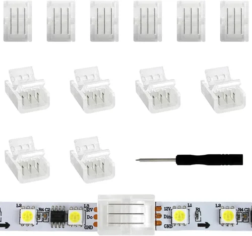 Vista 8 de VIPMOON 12 conectores de tira de luz LED sin soldadura de 3 pines de 0.315 in, conector rápido de tira a cable para tiras de luces LED WS2811