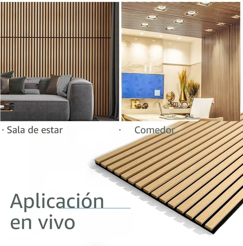 Vista 8 de Art3d 2 paneles acústicos de listones de madera para pared y techo, panel de absorción de sonido acanalado 3D con acabado de madera, roble