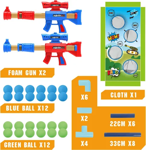 Vista 3 de SpringFlower Juego de disparo de juguete para niños de 5, 6, 7, 8, 9, 10+ años, 2 piezas de pistolas de juguete de aire con bolas de espuma
