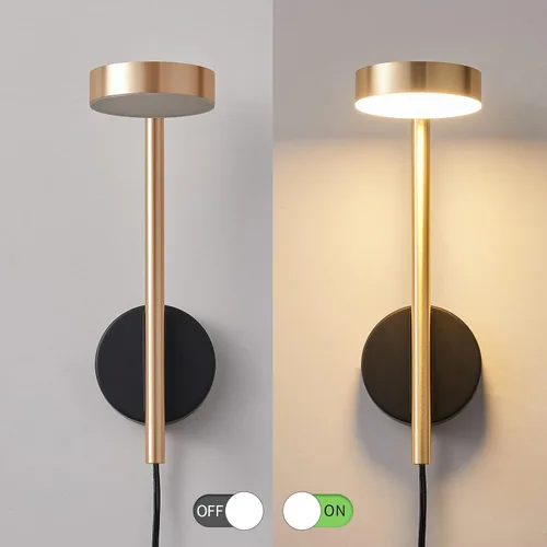 Vista 2 de Moderno aplique LED enchufable con cable dorado ajustable lámpara de pared para lectura, mesita de noche, luz montada en la pared con interruptor
