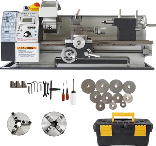 INTSUPERMAI Torno de metal de precisión de sobremesa Torno de metal de 8 x 16 pulgadas de rosca de metal y madera Torno de plástico 4 mandíbulas/3