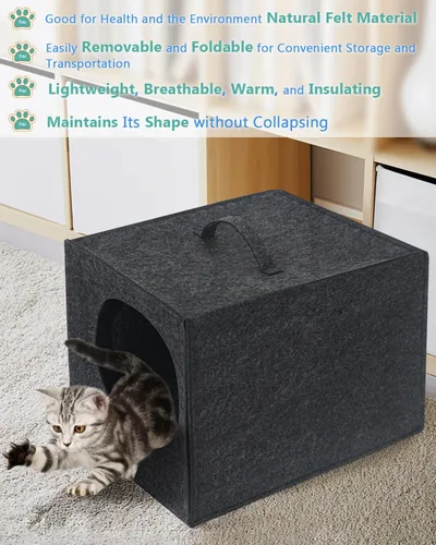 Vista 4 de Cat Cave - Escondite grande de casa de 13 pulgadas para gatos de interior, cama de fieltro con almohada en el interior, caja de cubo, cama cubierta
