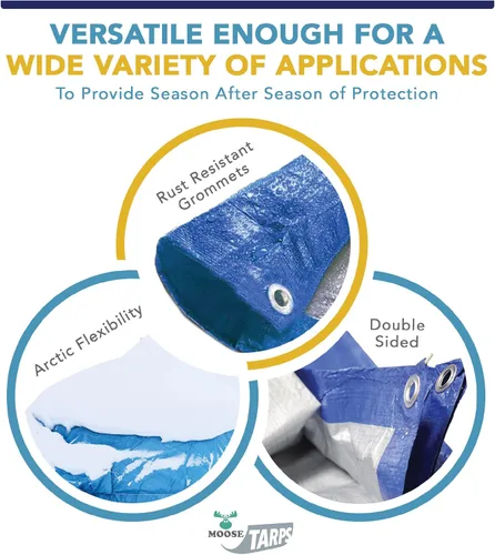 Vista 3 de Lona impermeable de 8 x 10 pies, reversible de servicio medio, azul/plateado, multiusos para interiores y exteriores, carpas, cubierta de madera
