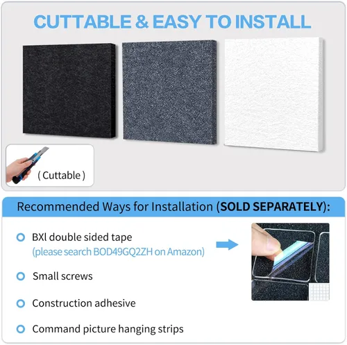 Vista 6 de BXI - Absorbente de sonido, paquete de 16 paneles de absorción acústica de alta densidad de 12 x 12 x 3/8 de pulgada, paneles de absorción de sonido