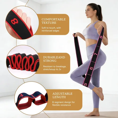 Vista 2 de Bandas de resistencia de fitness con asas, banda de resistencia para ejercicios de estiramiento y yoga, ejercicio de tirador de moda, bandas