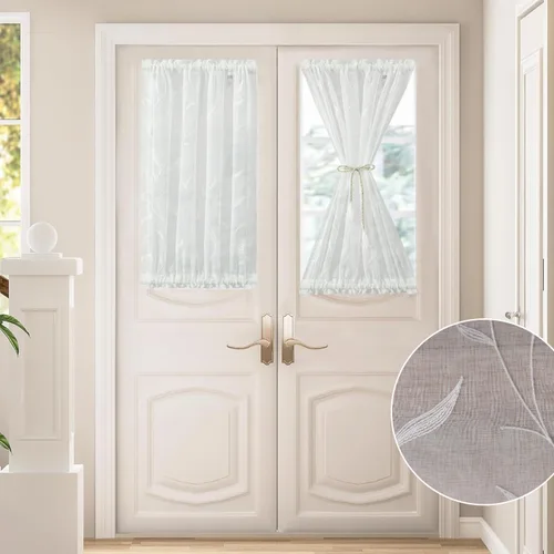 Vista 9 de VOGOL Cortinas de puerta con patrón de pájaros, cortina francesa semitransparente con bolsillo superior e inferior para barra con alzapaños, 25