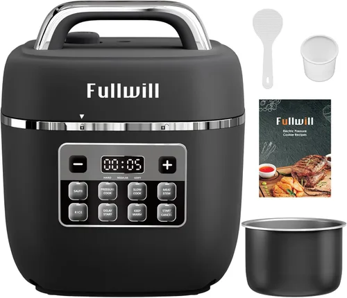 Fullwill Olla de Presión Eléctrica Lite, Olla de Cocción Lenta, Arroz, Salteado, Calentador, Olla Antiadherente de 3 Cuartos de Galón