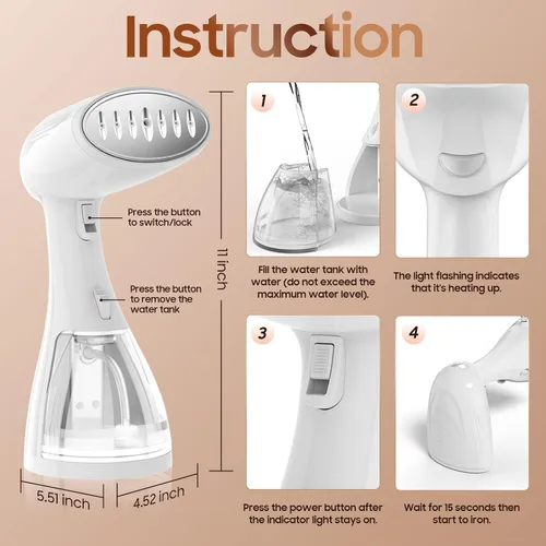 Vista 8 de Portable Hand Held Steamer for Clothes - 1350W Handheld Clothes Steamer, 15S Rapid Heating, Garment Wrinkle Remover Fastly Make Clothes Soft