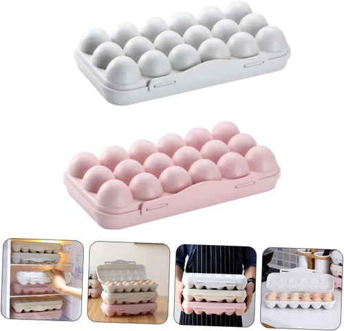 Vista 5 de SOLUSTRE Contenedor de huevos de 2 piezas, contenedor de 18 huevos, bandeja apilable de PP para huevos con tapa, bandeja de almacenamiento