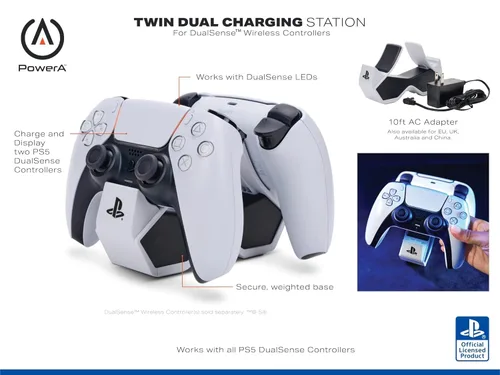 Vista 2 de PowerA Twin Charging Station for Dualsense Wireless Dualsense Controller Charging Charge Sony PS5 Officially Licensed - PlayStation 5