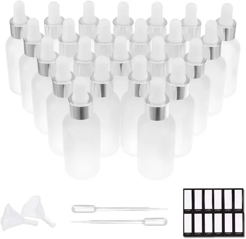 Vista 33 de PrettyCare Botella de Vidrio con Cuentagotas para Ojos 2 oz (60 ml), 24 Piezas de Botellas Transparentes y Vacías Gruesas a Granel con Tapas Dorada