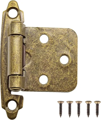 Bisagras de puerta de gabinete de cocina superpuestas de 1/2 pulgada, latón antiguo, paquete de 6 (3 pares) bisagras de hardware de gabinete de