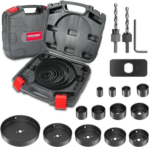 Vista 6 de HYCHIKA - Taladro de martillo inalámbrico de 18 V, kit de sierra de agujero de 3/4"-6" (19-152mm), kit combinado de herramientas