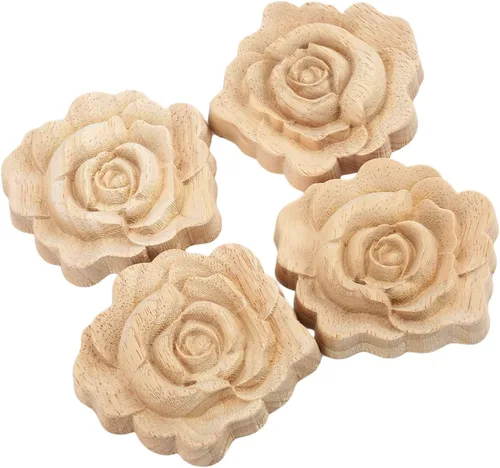 Vista 8 de MUXSAM Apliques tallados en madera de rosa, paquete de 2 mini calcomanías de madera sin pintar para armario, pared, tocador, cama, espejo, chimenea
