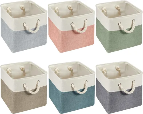 Vista 11 de Geiserailie 6 cubos de almacenamiento de tela de 11 x 11 pulgadas, canastas plegables con asas de transporte resistentes, cestas de mimbre