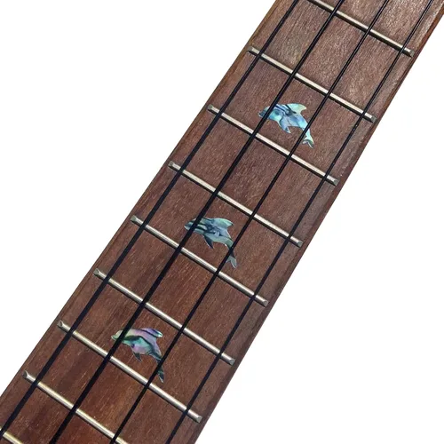 Vista 5 de Adhesivo adhesivo para ukelele - Marcadores de diapasón de delfines y roseta - Azul abulón, UKR-275DR-BL-AZ