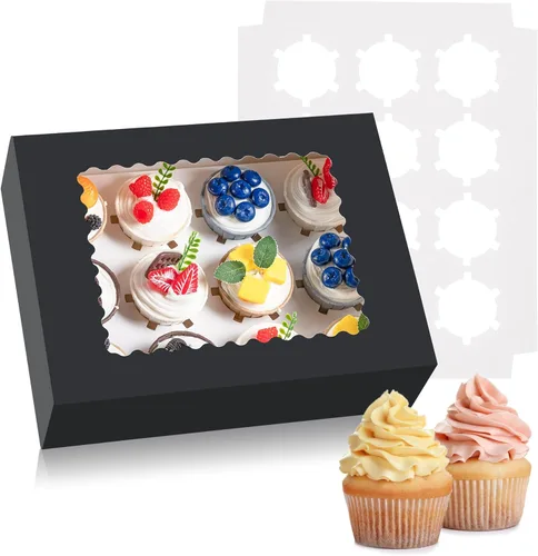 Vista 11 de Hoewina 6 Cajas para Cupcakes - Para 12 Cupcakes con Ventana, Soporte para Cupcakes de Grado Alimenticio, Fácil Transporte y Presentación - Ideal
