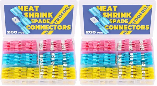 Vista 10 de haisstronica 100 conectores de pala termorretráctiles, AWG 22-10, conectores de cable de desconexión rápida, terminales de pala hembra y macho