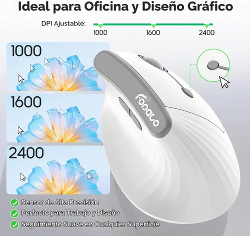 Vista 3 de Ergonomic Vertical Mouse, Silent Wireless Bluetooth Mouse White