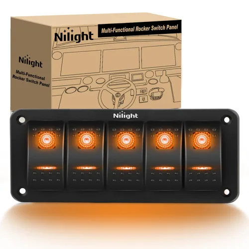 Vista 15 de Nilight Panel de Interruptores Basculantes de 2 Posiciones con Luz LED Naranja, 5 Pines On/Off, Interruptores Basculantes de Aluminio Precableados