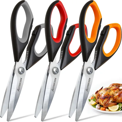 Astercook Tijeras de Cocina Multiusos Resistente, Juego de 3 Tijeras de Cocina, Utensilios de Cocina de Acero Inoxidable para Cortar Alimentos, Aves