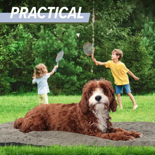 Vista 2 de Meadowlark Cama para perros de 36 x 28 pulgadas, portátil, ligera, para perros pequeños y medianos, impermeable, antideslizante, de microgamuza