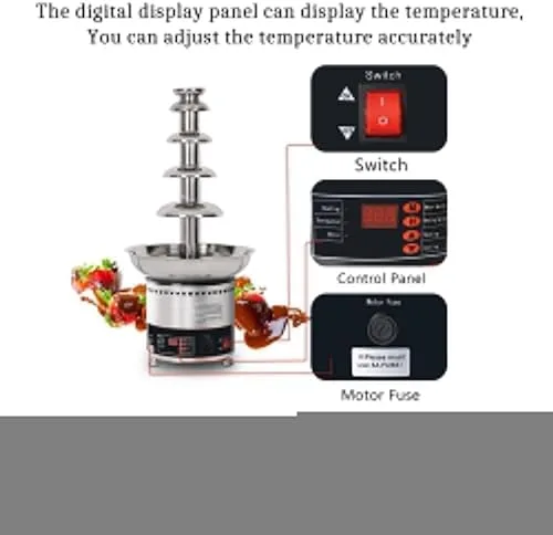 Vista 6 de Chocolate Fountain Machine - 4-Tier Dessert Fountain with Clear Acrylic Dust Cover & Temperature Control, Perfect for Parties, Weddings, Buffets &