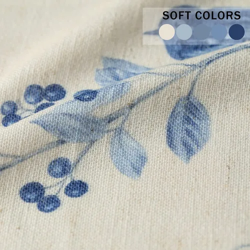 Vista 6 de Leeva - Cortinas azules con nudo para ventanas de cocina, estampado de pájaros, lino con bolsillo para varilla, textura para cortina pequeña