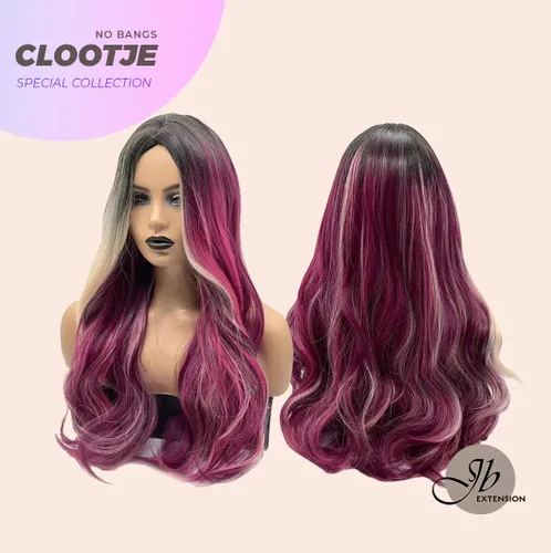 Vista 4 de CLOOTJE - Peluca de cabello largo y rizado morado con reflejos, sin pegamento, pelucas de cabello largo para mujer, pelucas sintéticas naturales