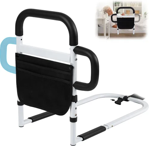 Vista 8 de Klvied Rieles de cama para adultos mayores, rieles laterales de cama ajustables con asa lateral, bastón de cama con bolsa de almacenamiento, apto